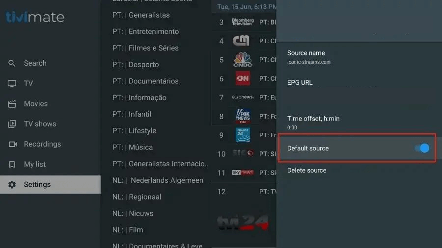 tivimate settings EPG